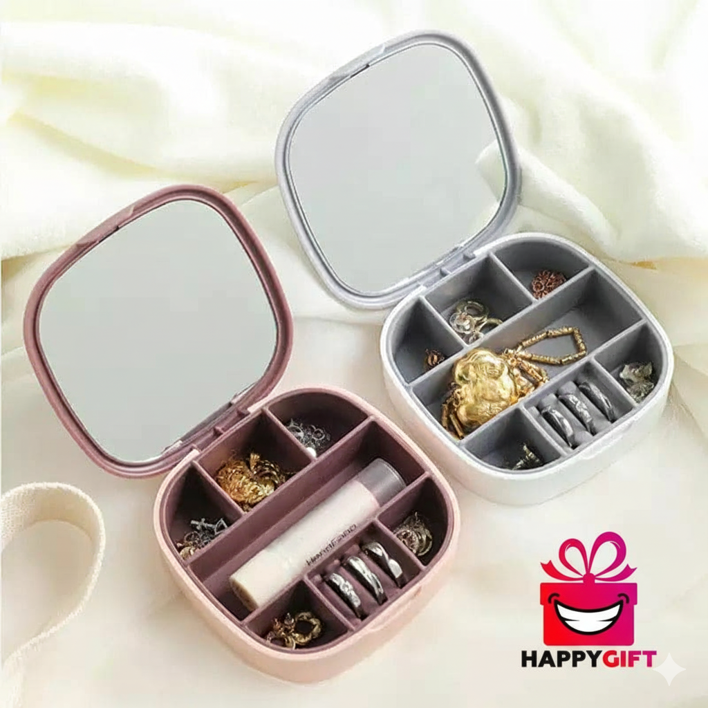 Mini Travel Jewelry Box Organizer with Mirror - Small Portable Storage Case for Rings, Earrings, and Necklaces