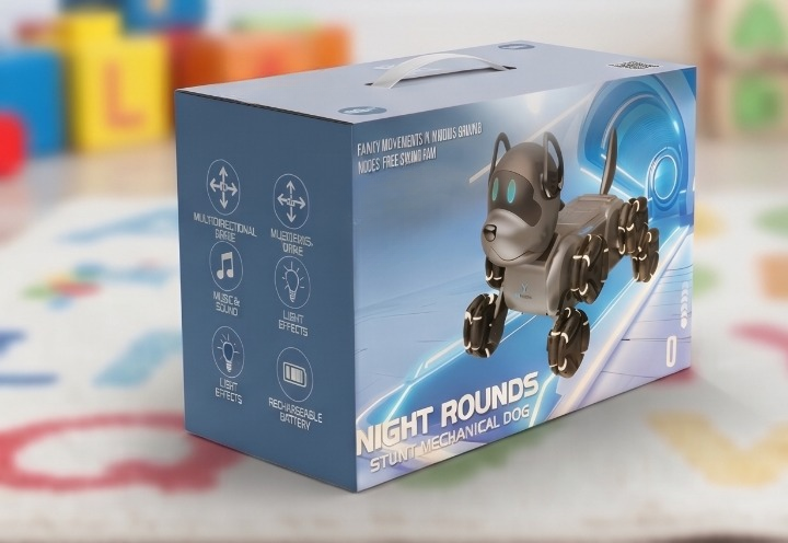 Night Rounds Stunt Mechanical Dog - Interactive Remote Control Robot Puppy with Omni-Directional Wheels & LED Lights