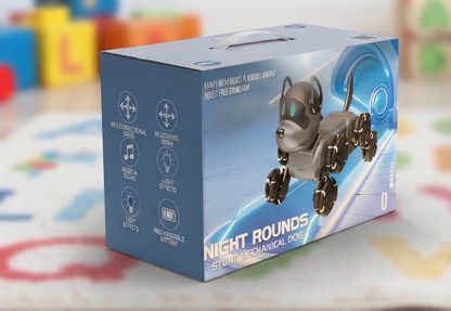 Night Rounds Stunt Mechanical Dog - Interactive Remote Control Robot Puppy with Omni-Directional Wheels & LED Lights