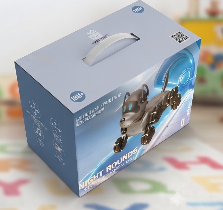 Night Rounds Stunt Mechanical Dog - Interactive Remote Control Robot Puppy with Omni-Directional Wheels & LED Lights