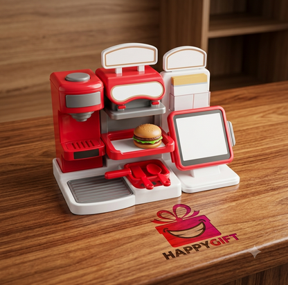 Kids Coffee House & Fast Food Play Set – Deluxe Gourmet Pretzel, Pizza, & Burger Shop Toy with Espresso Machine, Cash Register, & Play Money – Toddler Role-Play Shopping Toys (Ages 3+)