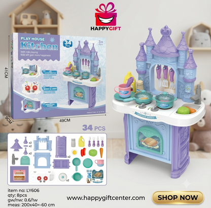 Play House Kitchen Series – 34-Piece Interactive Castle-Themed Cooking Set for Kids