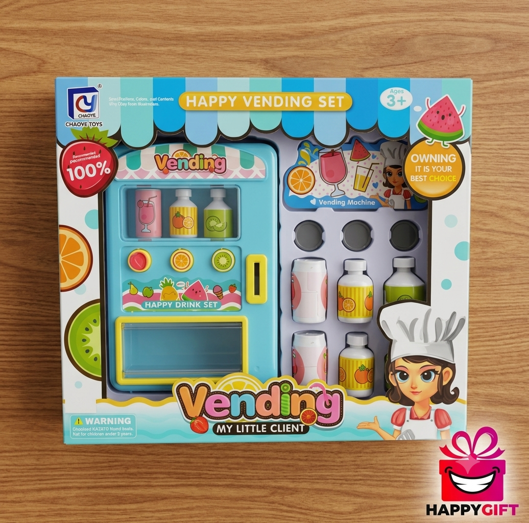 Kids Interactive Mini Vending Machine Playset with Toy Drinks & Play Coins
