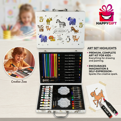Deluxe Art Supply Case for Kids - 100+ Piece Drawing Kit in Portable Metal Box