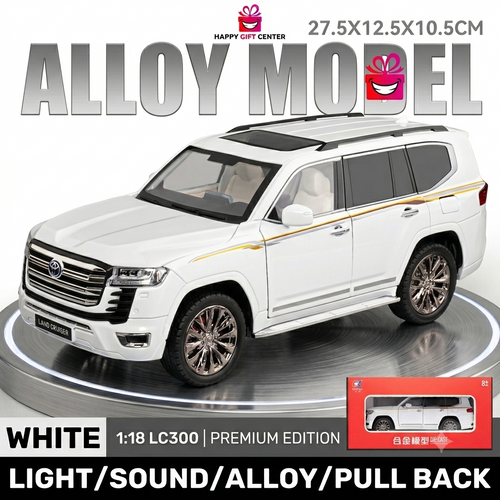 Premium 1:18 Toyota LC300 Alloy Model – Die-Cast Collectible with Working Lights, Sound & Pull-Back Action