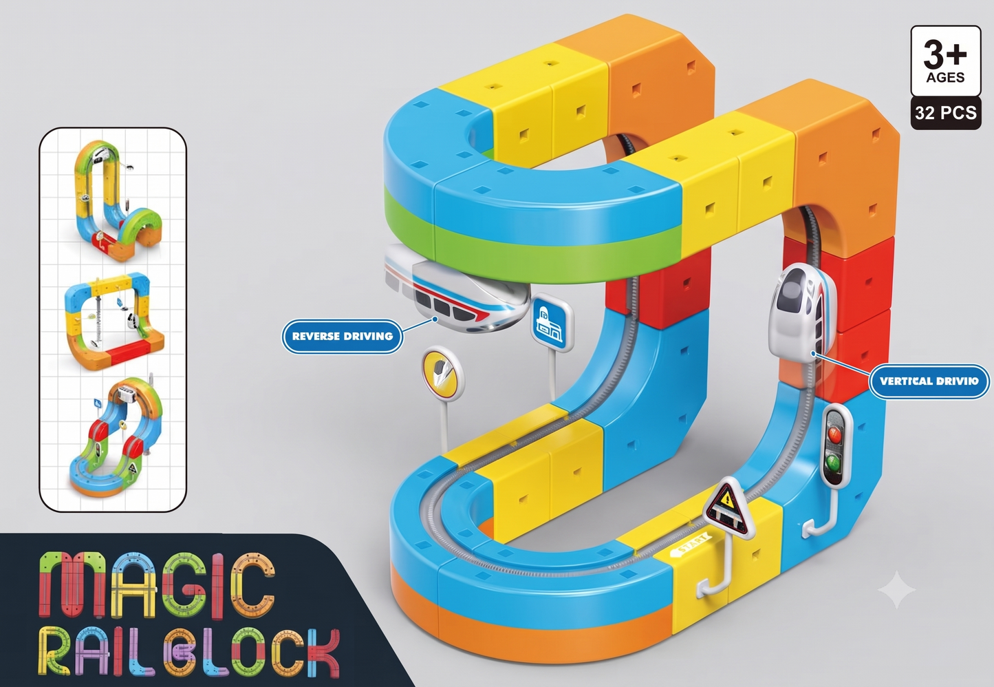 Magnetic Railcar Set - 16-Piece 3D DIY Track Toy With High-Intensity Magnetic Connections & Micro-Trains