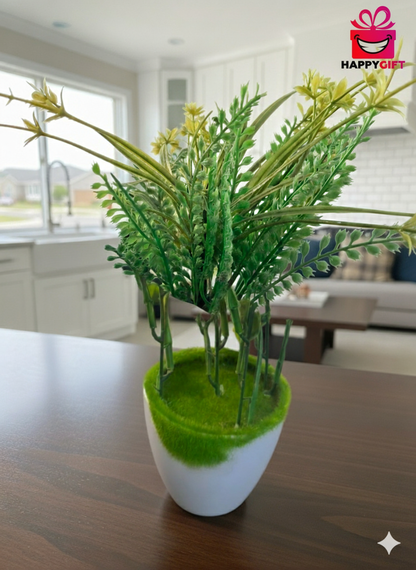 Modern Faux Grass & Bamboo Potted Plant | Minimalist Desk Greenery