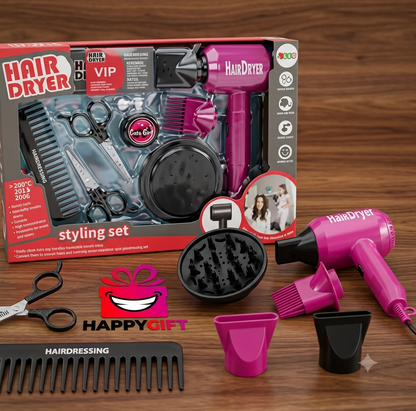 Kids Beauty Salon Deluxe Styling Set – Interactive Toy Hair Dryer with Real Blowing Air & 10+ Fun Accessories