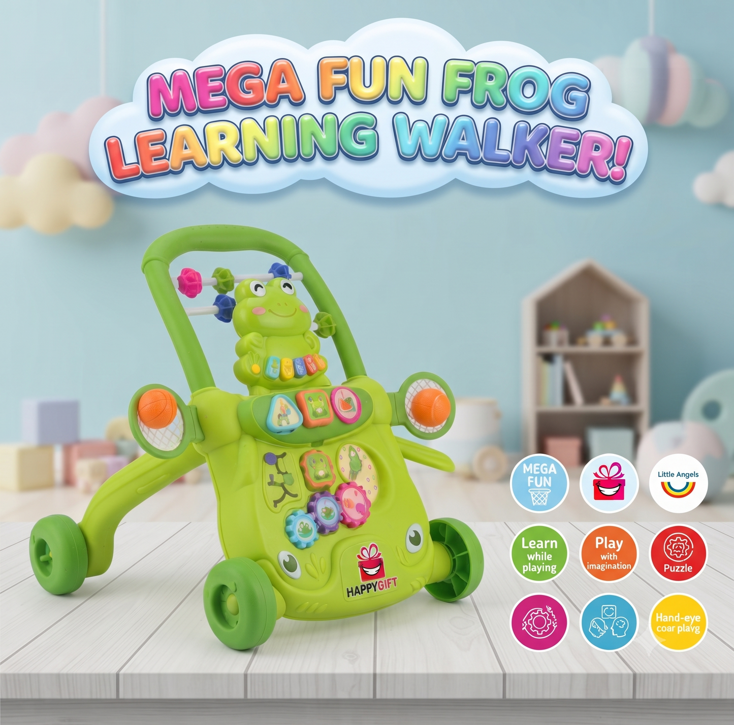 Mega Fun Frog Learning Walker – Interactive Toddler Activity & Walking Support!