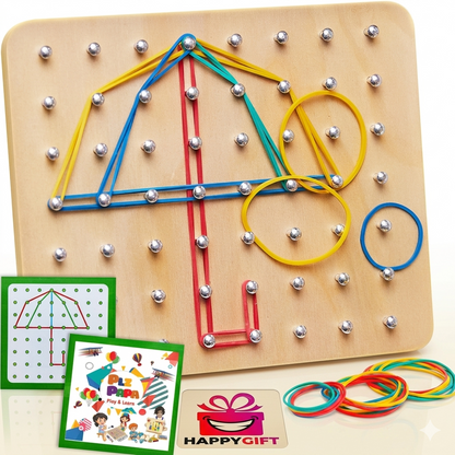 Montessori Wooden GeoBoard – Creative Rubber Band Puzzle