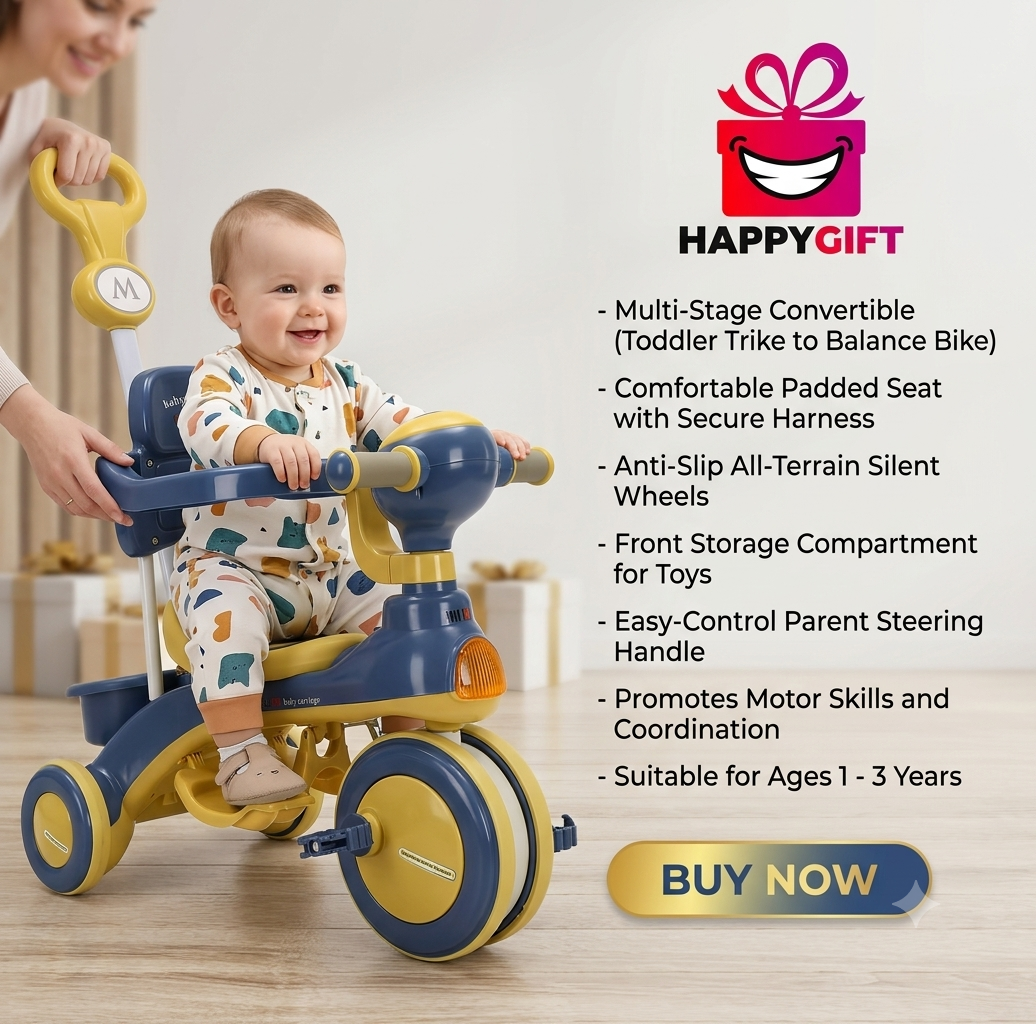 Multi-Stage Convertible Toddler Tricycle | 1-4 Years | Safety Guardrail & Parent Push Handle