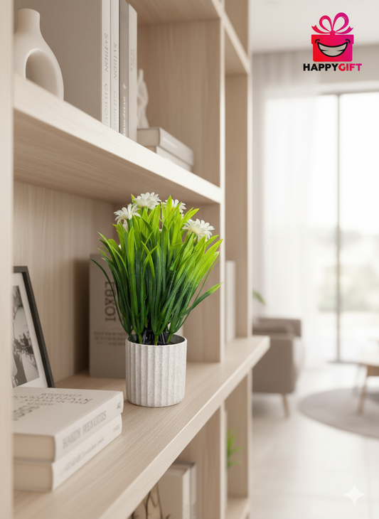 The "Serene Meadow" Faux Grass & Daisy Planter