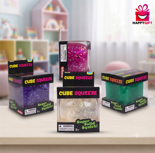 Schylling CUBE SQUEEZE Super Solid Squish! – Yellow Glitter Sensory Toy