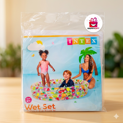 Intex Wet Set Collection Sunset Glow Kiddie Pool – 3-Ring Inflatable Fruit Print Pool
