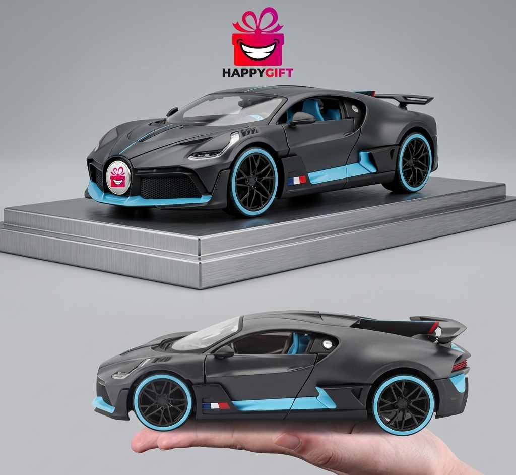 1:24 Scale Bugatti Divo Diecast Model Car – Matte Black with Blue Accents