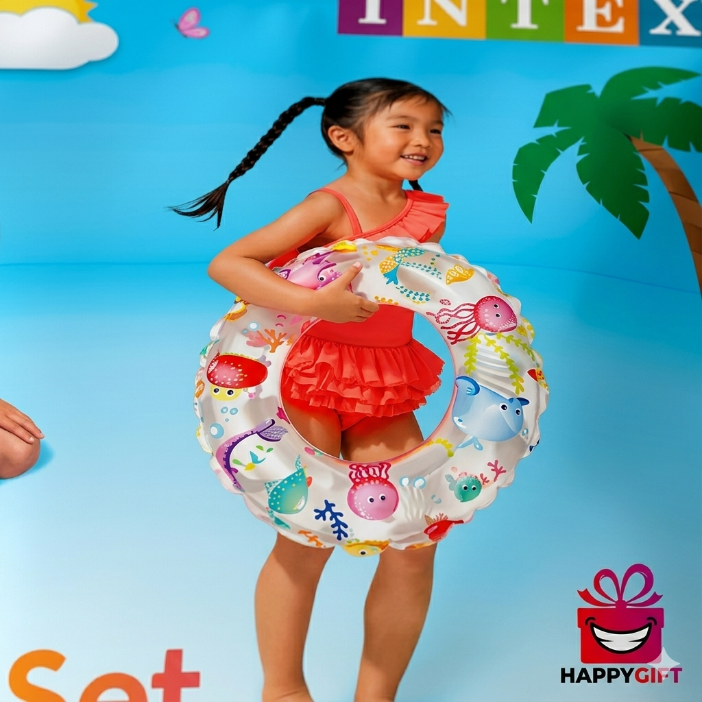 Intex Wet Set Inflatable Swim Ring - Colorful Sea Life Print (Ages 3-6)