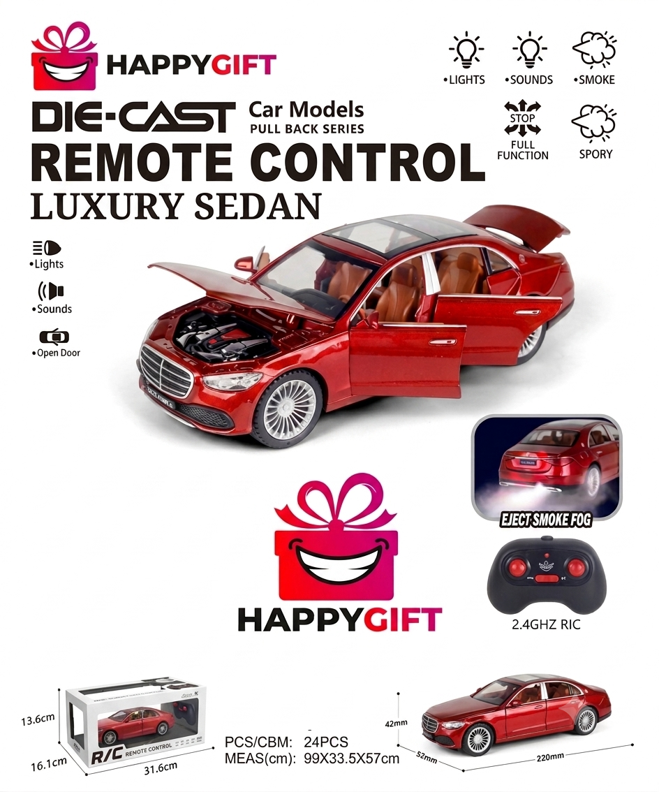 Die-Cast Luxury Remote Control Sedan – Realistic Lights, Sounds, and Smoke Effects