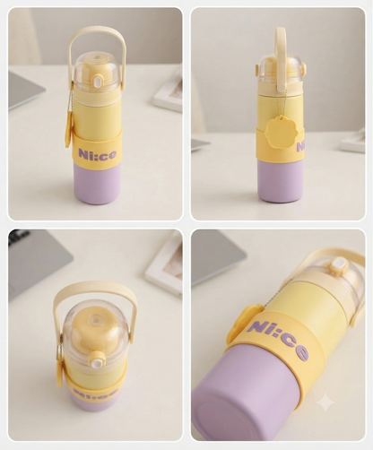 Pastel "Nice" Kids Insulated Water Bottle with Carrying Handle