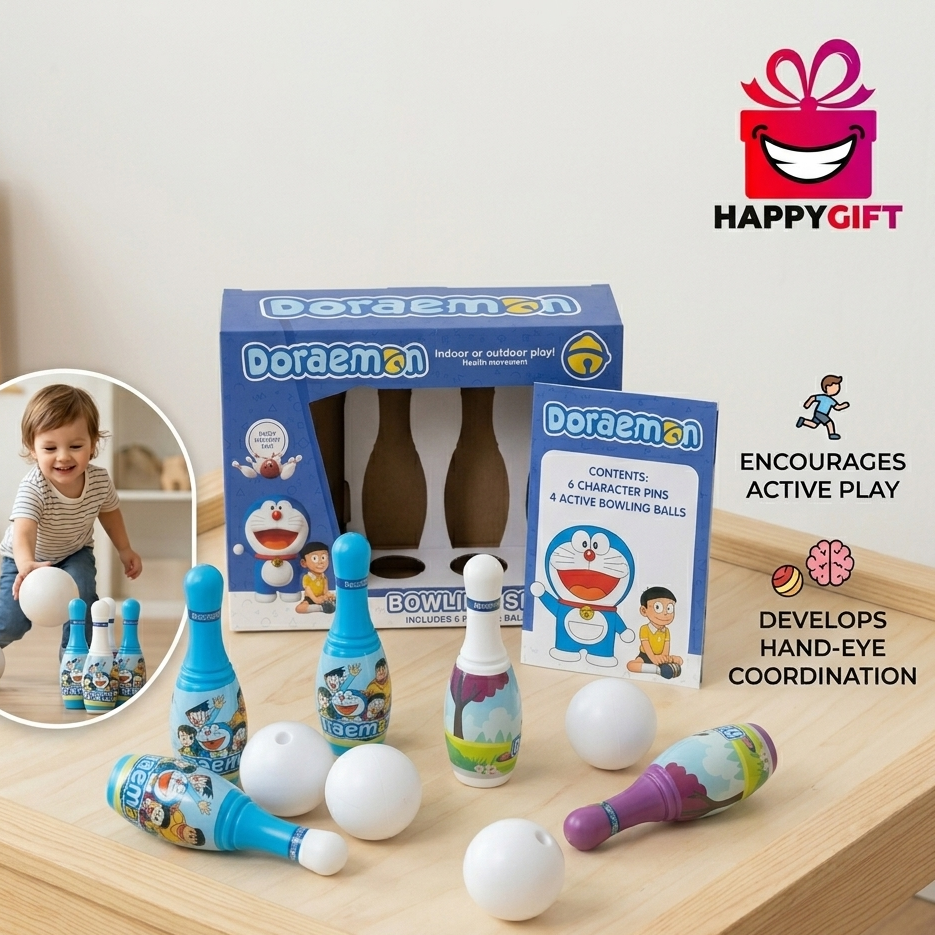 Doraemon Bowling Set for Kids - Indoor/Outdoor Play with 6 Pins & 2 Balls