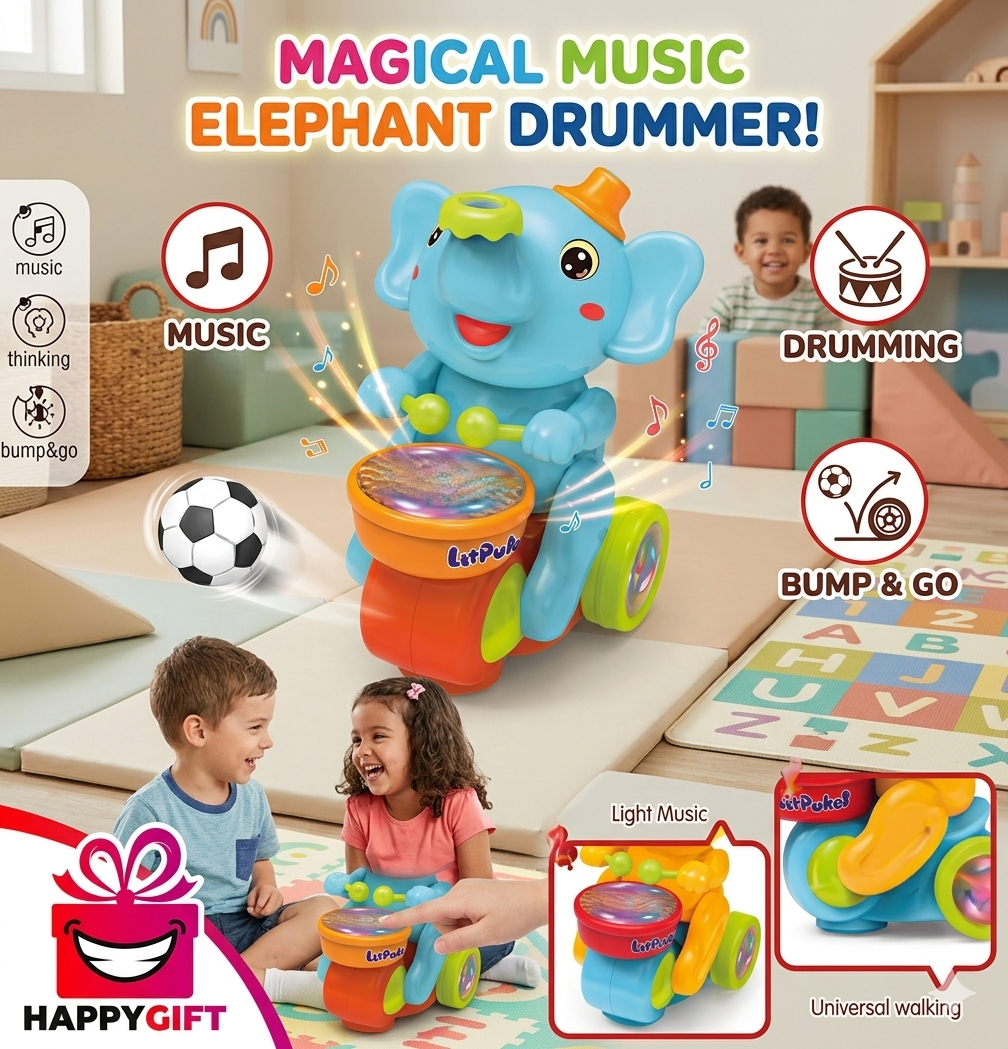 The Ultimate Bump & Go Musical Drumming Elephant!