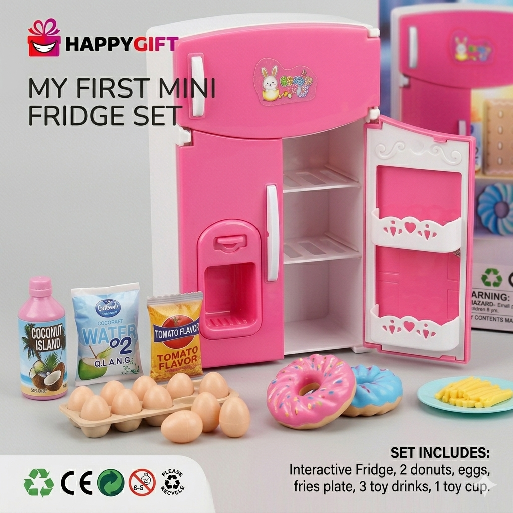 Fun Mini Fridge Toy for Kids (Ages 3+) – Pink Refrigerator Playset