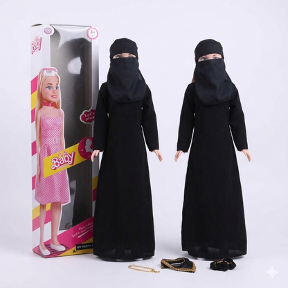 Premium Niqab Fashion Doll Set – Elegant Black Abaya & Pink Dress Toys for Kids
