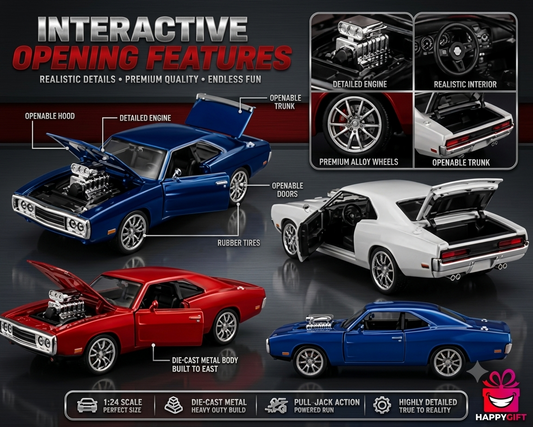1:24 Scale Die-Cast Muscle Car Model – Realistic Opening Doors, Hood & Trunk, Premium Metal Build