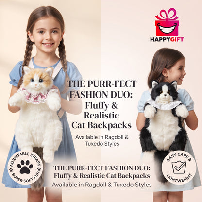 The Whimsical Ragdoll Kitten Backpack — Ultra-Realistic Plush Cat Bag