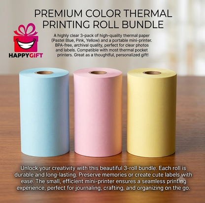 Ultra-Premium Adhesive Thermal Paper Trio – 3-Roll Set (Pink, Yellow, Blue)