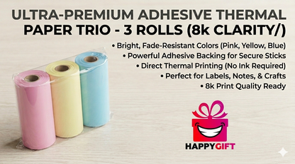 Ultra-Premium Adhesive Thermal Paper Trio – 3-Roll Set (Pink, Yellow, Blue)