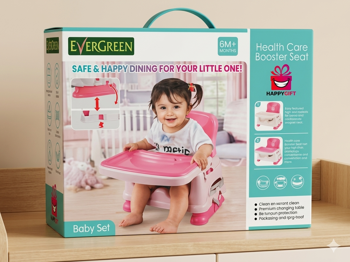 Happy Mealtime Booster Seat – Compact, Comfortable, and Convenient