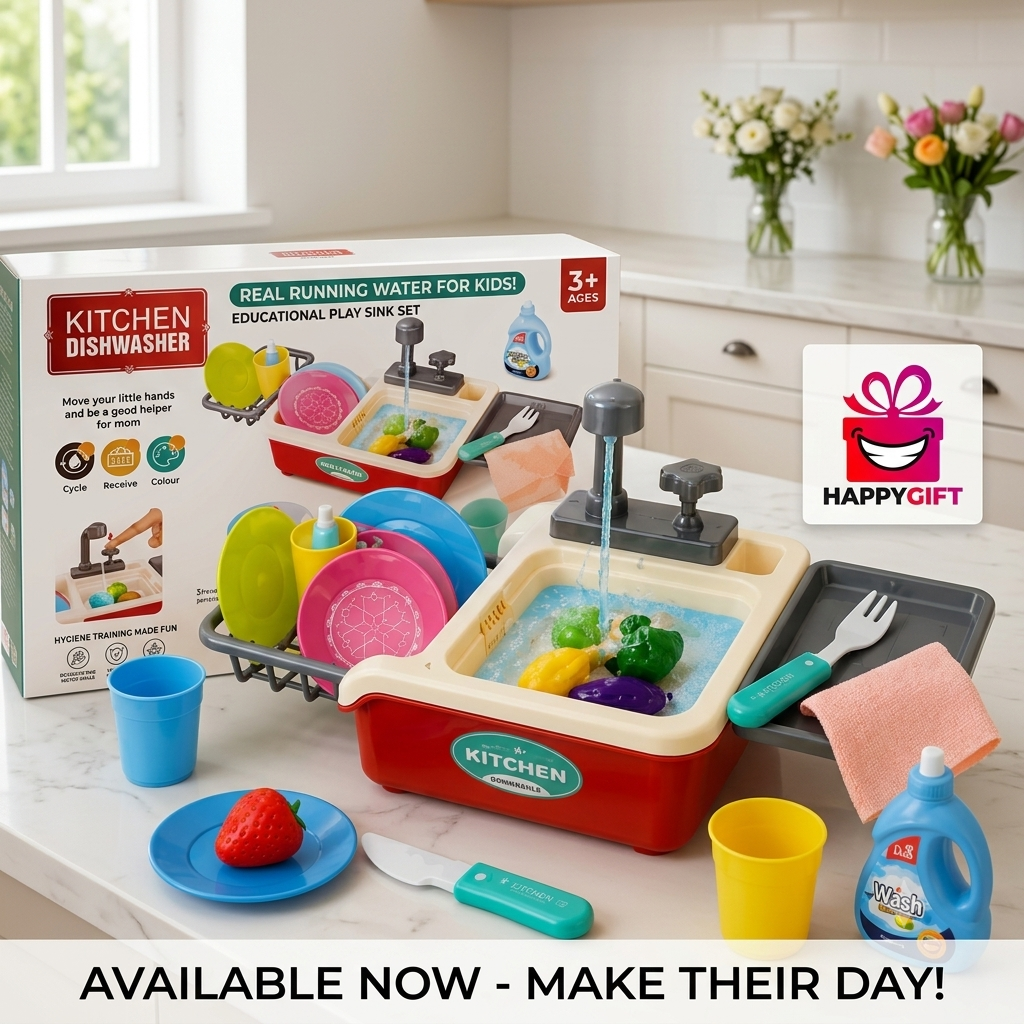 Kids Kitchen Sink Toy with Real Running Water – Educational Dishwasher Playset for Toddlers (Ages 3+)