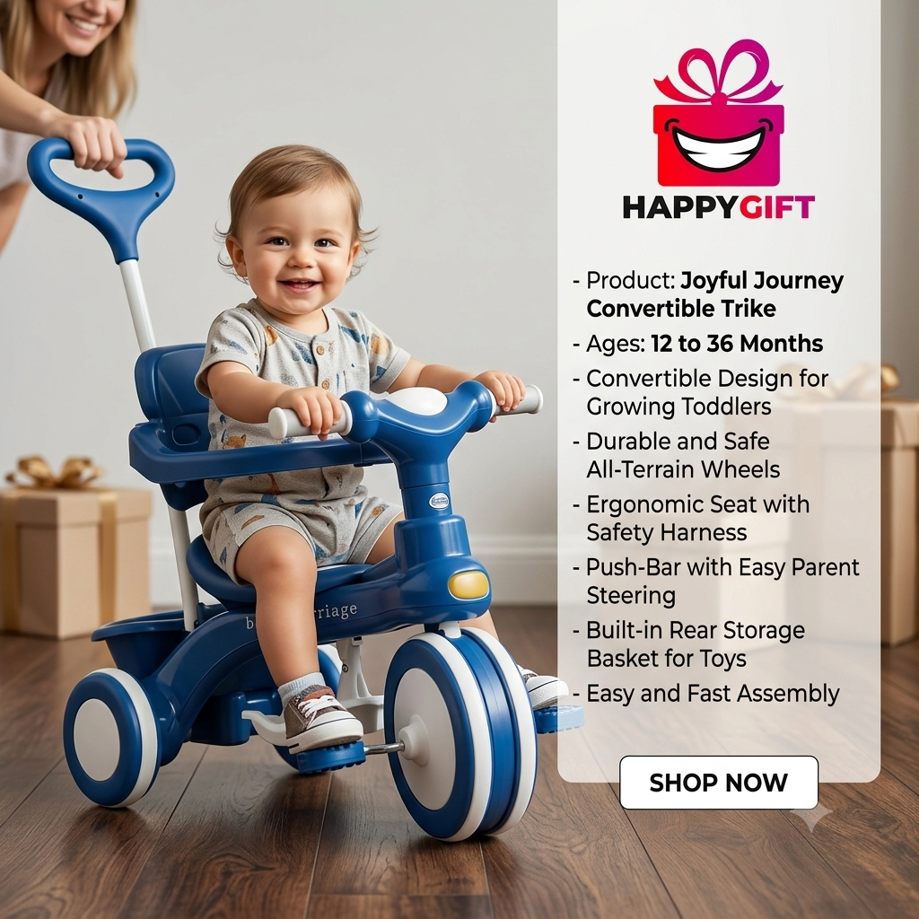 Multi-Stage Convertible Toddler Tricycle | 1-4 Years | Safety Guardrail & Parent Push Handle