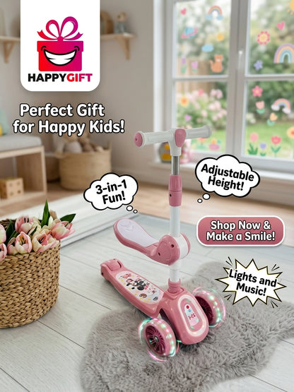 Product Title Premium 3-in-1 Kids Kick Scooter with Foldable Seat, Adjustable Height & LED Light-Up Wheels