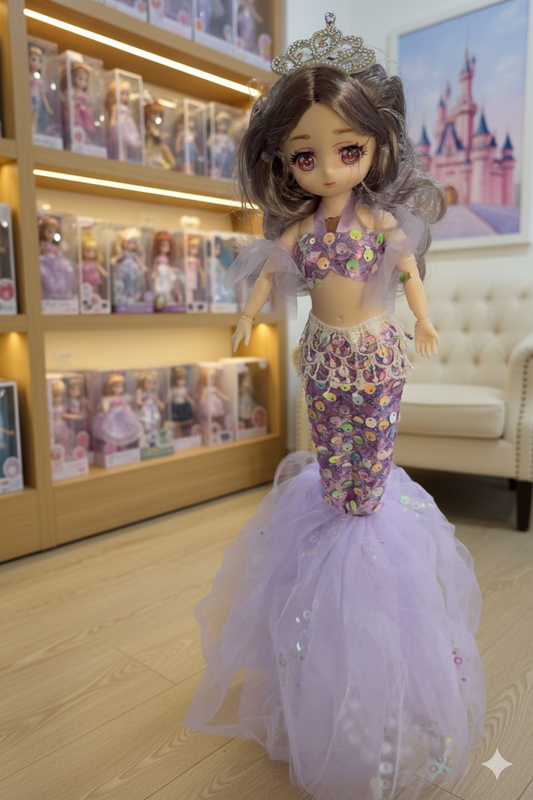 Royal Mermaid Princess Doll in Purple Sequin Gown