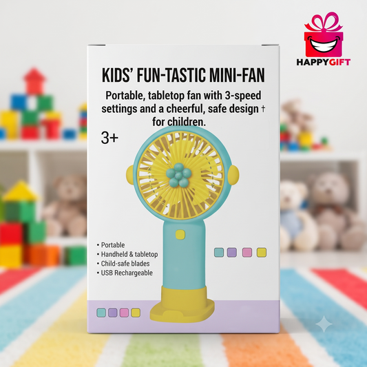 KIDS' FUN-TASTIC MINI-FAN – Portable, Handheld & Tabletop Fan for Children with 3-Speed Settings and Child-Safe Design (Ages 3+)