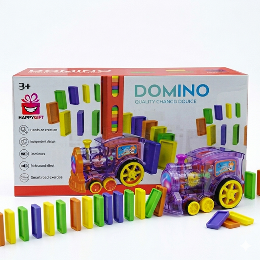 Domino Train Toy Set – Electric Domino-Laying Steam Train with Sound & Lights for Kids 3+