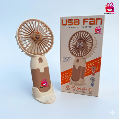 Bear Theme 2-in-1 Portable Mini Fan – USB Rechargeable with Desktop Stand