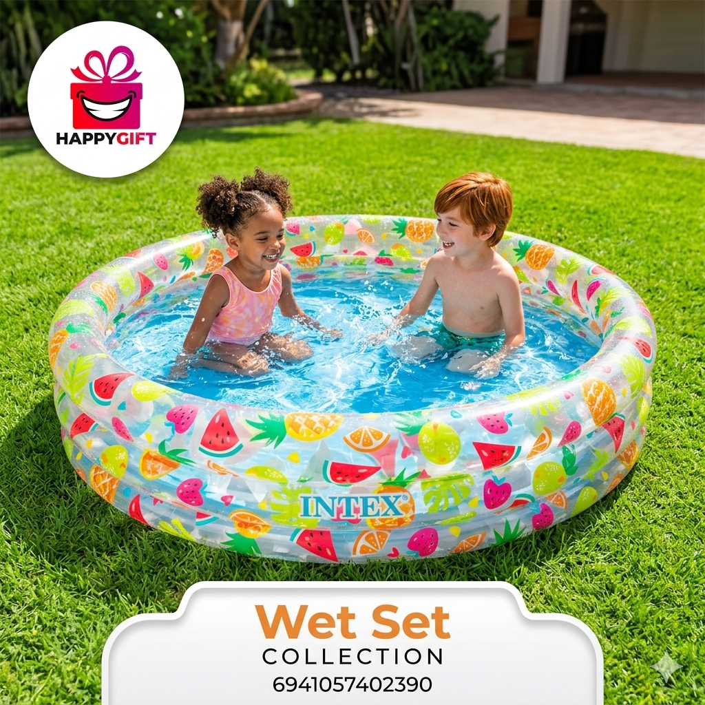 Intex Wet Set Collection Sunset Glow Kiddie Pool – 3-Ring Inflatable Fruit Print Pool