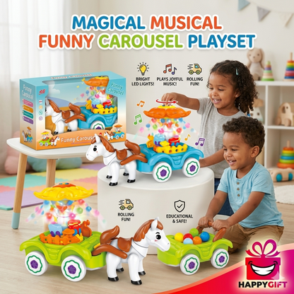 Magical Musical Horse & Carriage Playset – Interactive Light-Up Toy with Spinning Characters