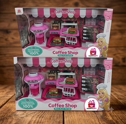 Kids Coffee House & Fast Food Play Set – Deluxe Gourmet Pretzel, Pizza, & Burger Shop Toy with Espresso Machine, Cash Register, & Play Money – Toddler Role-Play Shopping Toys (Ages 3+)