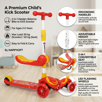 2-in-1 Kids’ Convertible Kick Scooter & Balance Bike – Adjustable