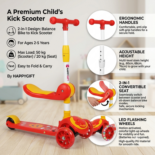 2-in-1 Kids’ Convertible Kick Scooter & Balance Bike – Adjustable