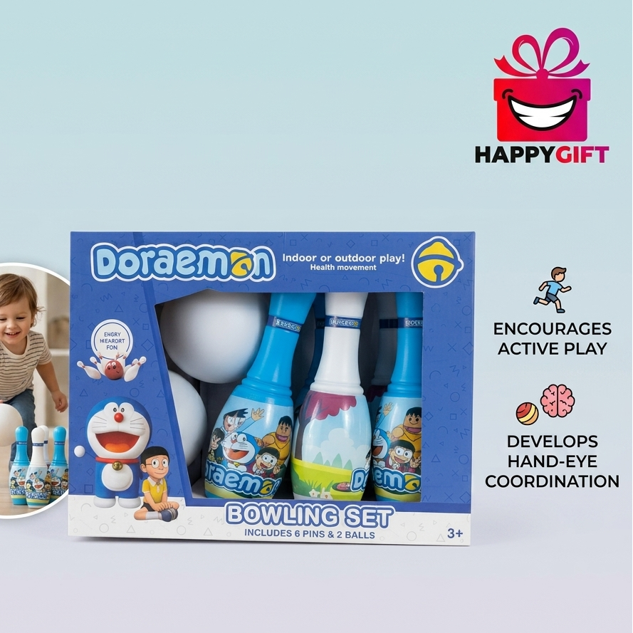 Doraemon Bowling Set for Kids - Indoor/Outdoor Play with 6 Pins & 2 Balls