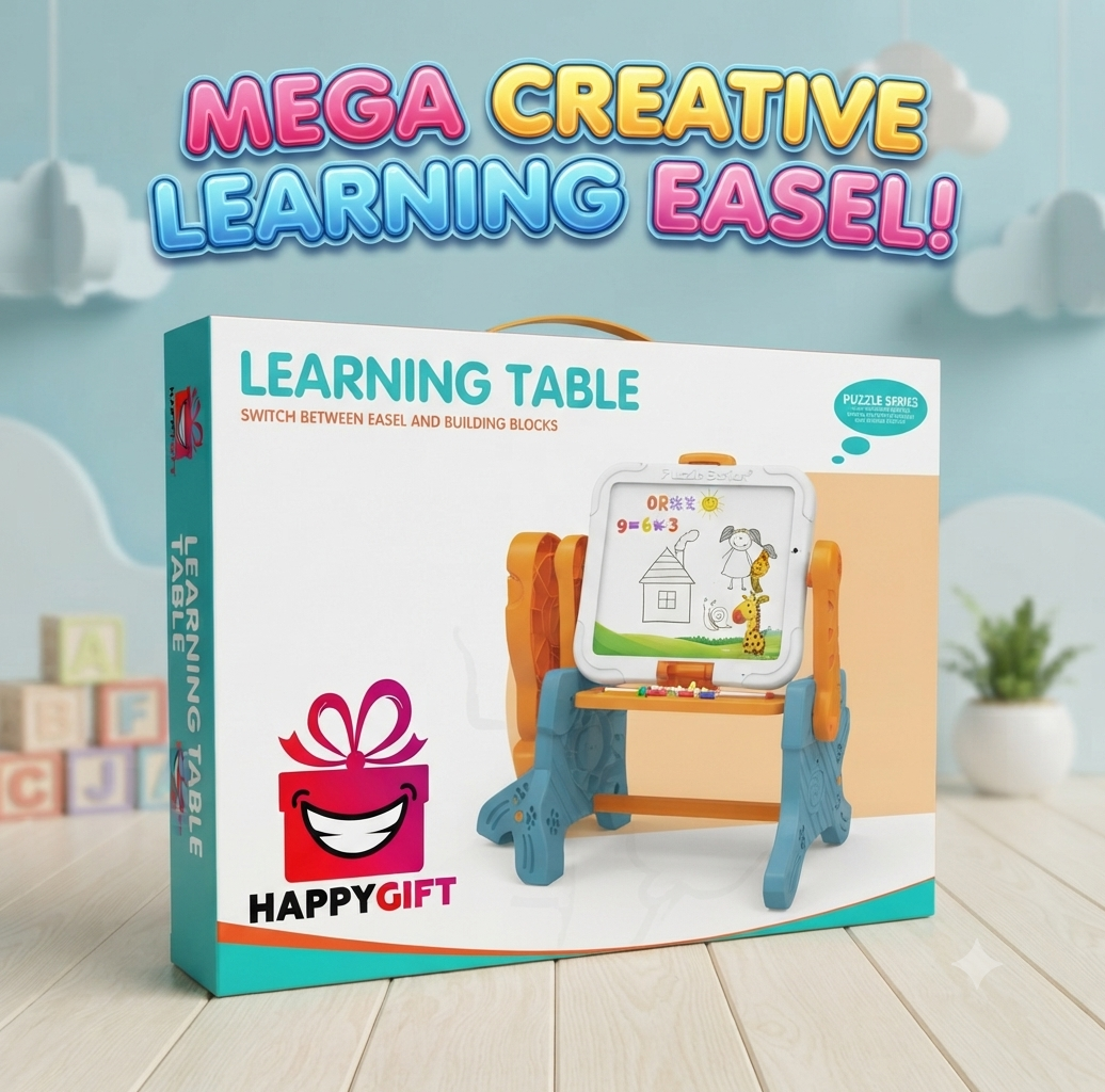 Mega Creative Learning Easel – 2-in-1 Study & Building Table!