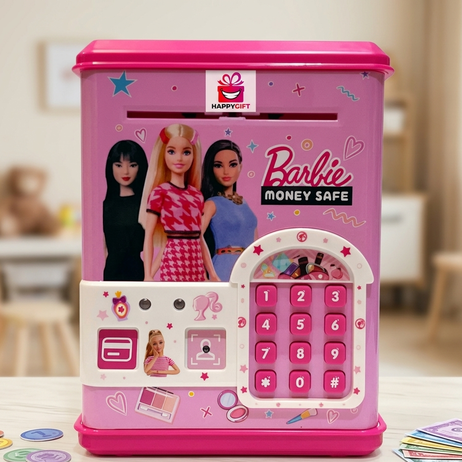 Barbie Electronic Password Money Safe – Kids Interactive Piggy Bank with ATM Card & Coins