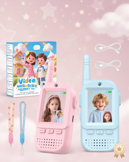 Kids Video Walkie Talkie Set – Dual-Way Interactive Video & Voice Intercom, HD Camera, Rechargeable Toy with Lanyard (Pink & Blue)