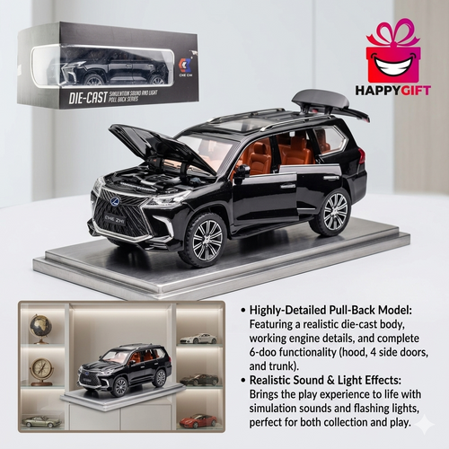 1:24 Scale Lexus LX570 Die-Cast Model Car – Premium Pull-Back Toy with Sound & Light