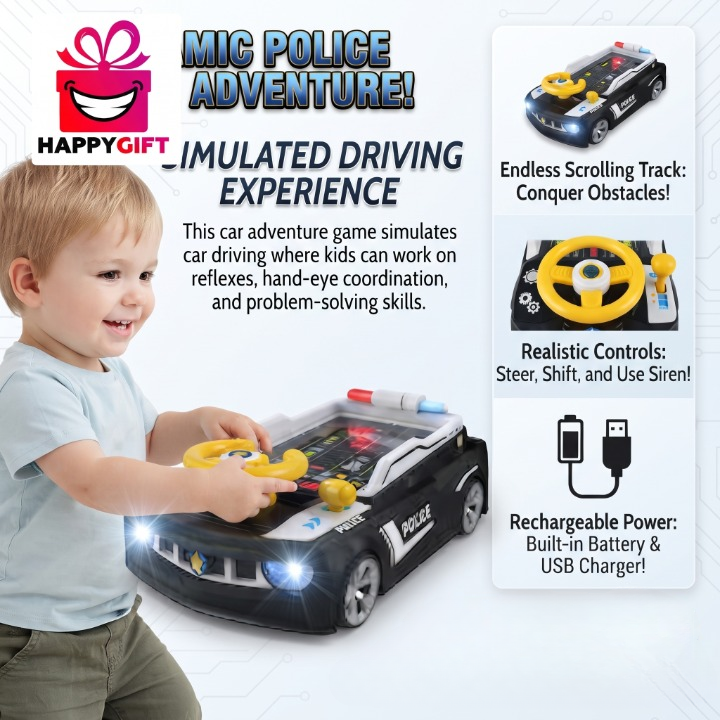 Adventure Police Car Game: Simulated Driving Toy with Lights, Sound & Endless Track