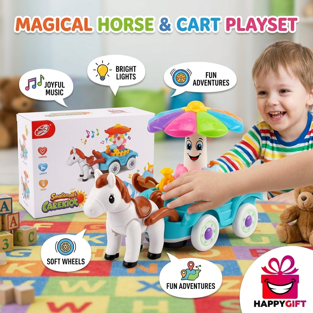 Magical Musical Horse & Carriage Playset – Interactive Light-Up Toy with Spinning Characters